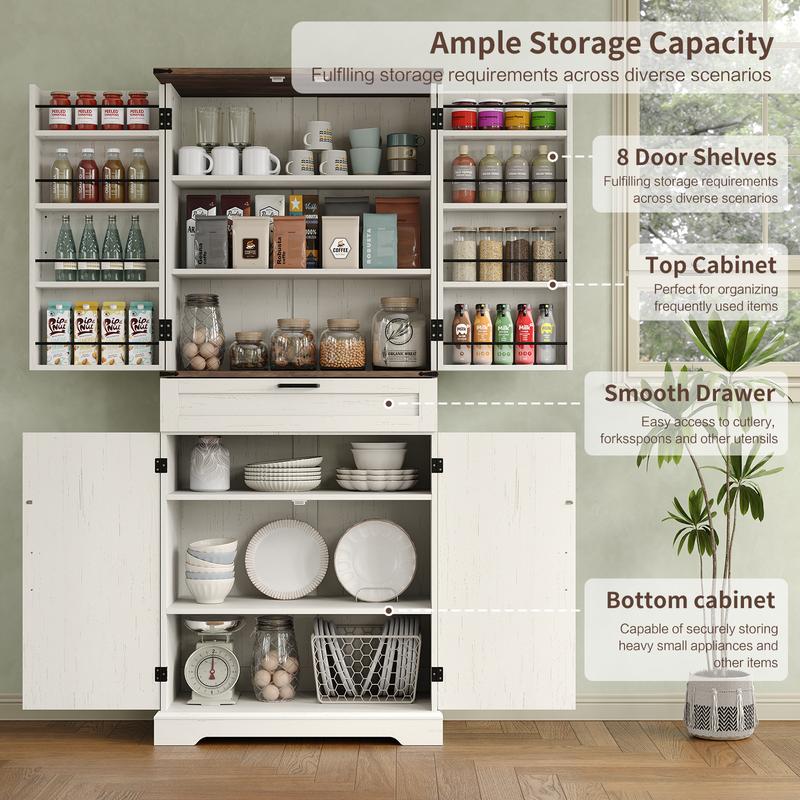 Farmhouse Kitchen Pantry Cabinet with Barn Doors and Drawer