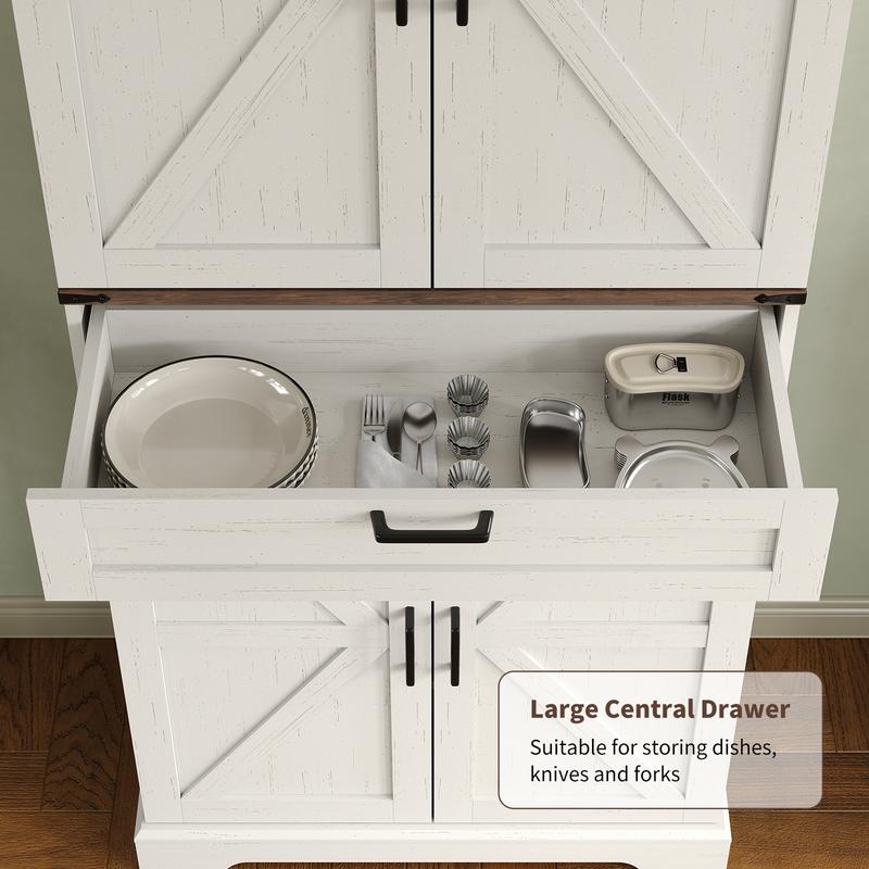 Farmhouse Kitchen Pantry Cabinet with Barn Doors and Drawer