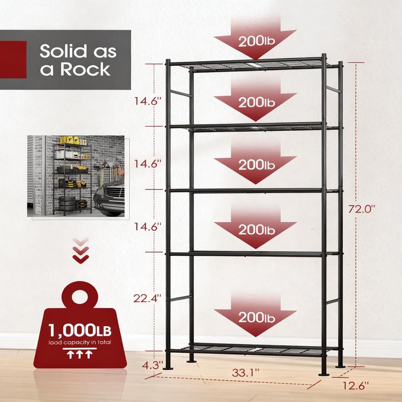 5-Tier Heavy Duty Metal Storage Shelving Unit