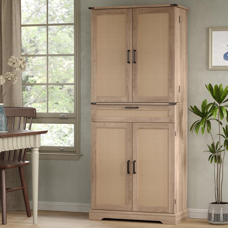 Farmhouse Kitchen Pantry Cabinet with Barn Doors and Drawer